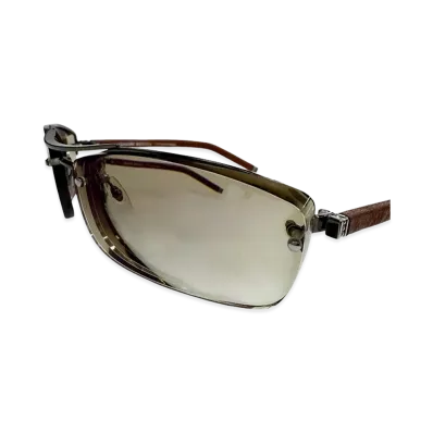 Chrome Hearts AMPED Leather & Silver 925 Double Bridge Sunglasses "Brown"