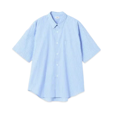 BEAMS Striped Easy Mini Regular Collar Shirt "Sax"