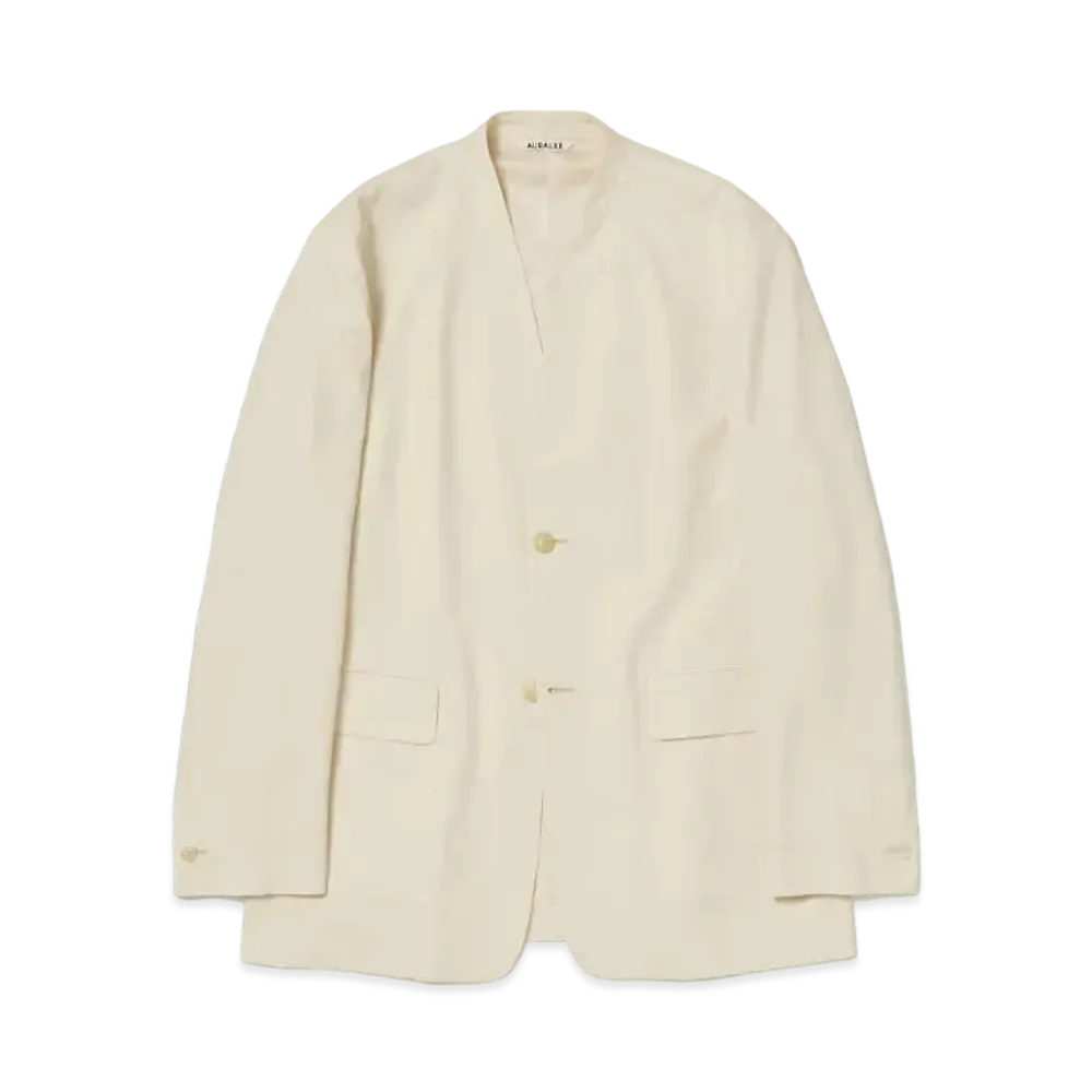 AURALEE Super Fine Tropical Wool No Collar Jacket "Ivory Beige"