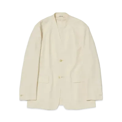 AURALEE Super Fine Tropical Wool No Collar Jacket "Ivory Beige"