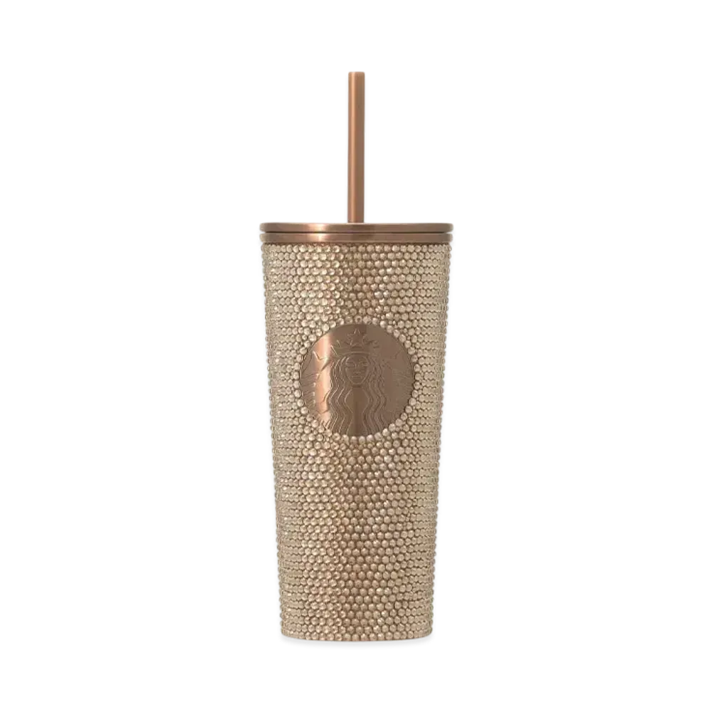 STARBUCKS Stainless Steel Cold Cup Tumbler With Rhinestones 473ml "Gold"