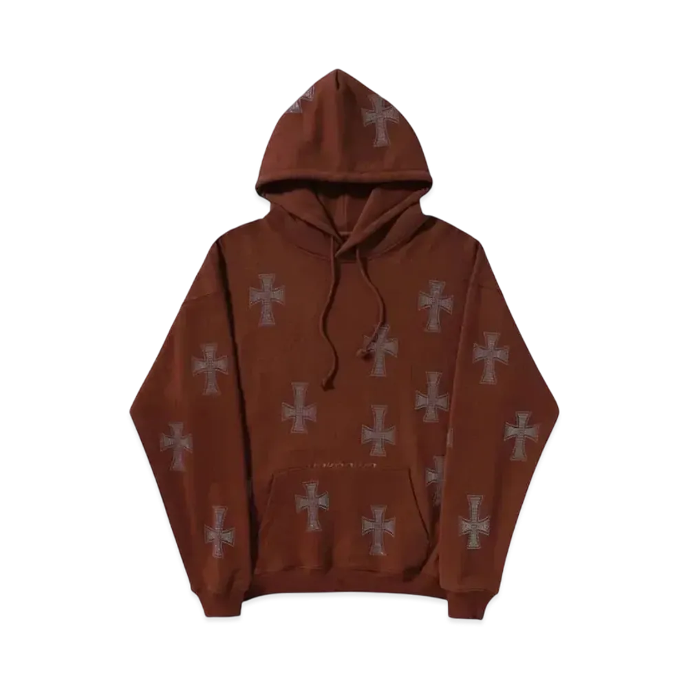 Unknown London Cross Rhinestone Pullover Hoodie "Brown"