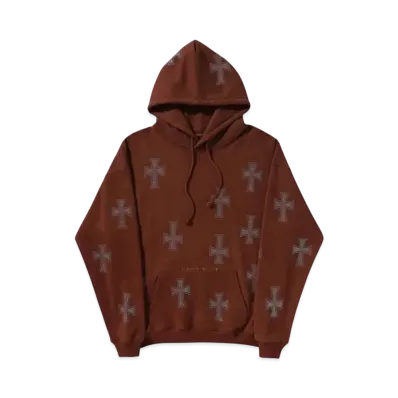 Unknown London Cross Rhinestone Pullover Hoodie "Brown"