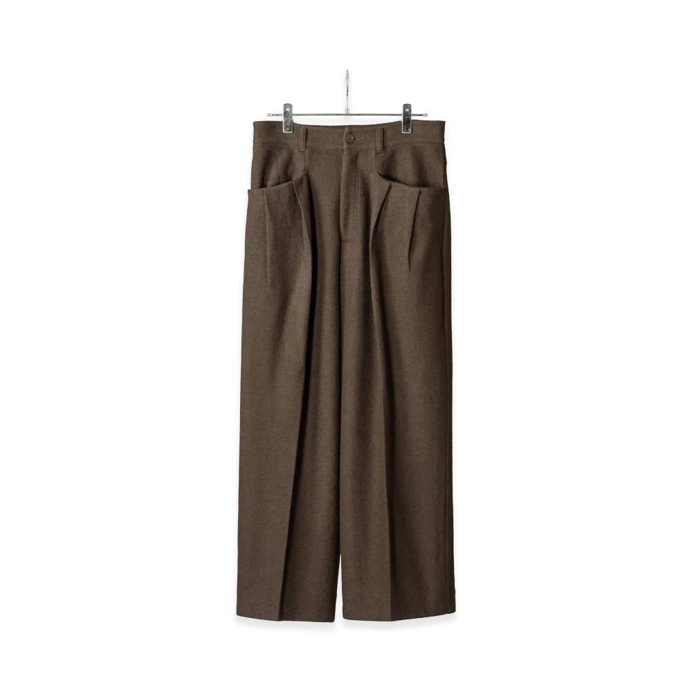 ANCELLM Wool Cut Wide Tuck Slacks "Dark Brown"