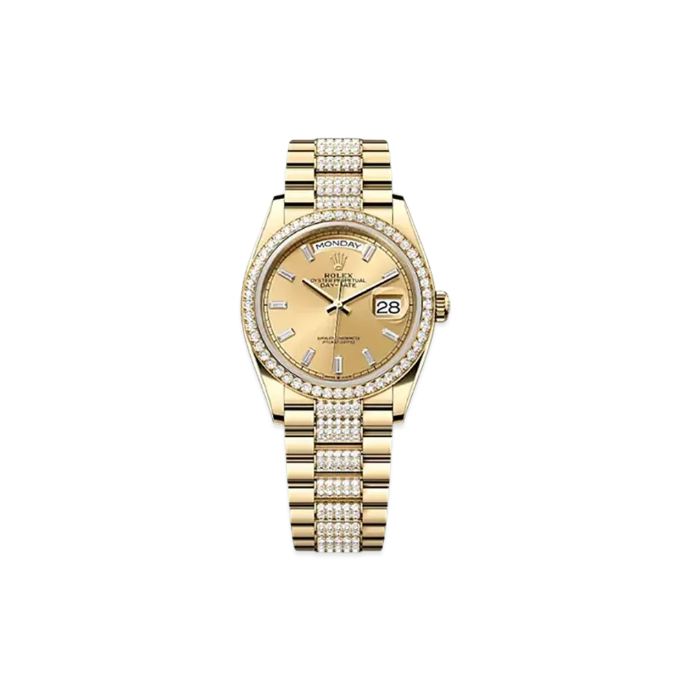 ROLEX Day-Date 36mm Yellow Gold Diamond 128348RBR "Champagne-colour"