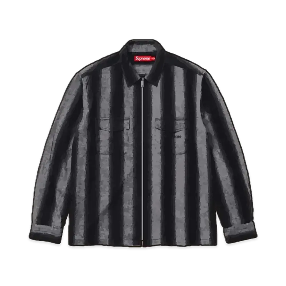 Supreme Stripe Flannel Zip Up Shirt "Black"