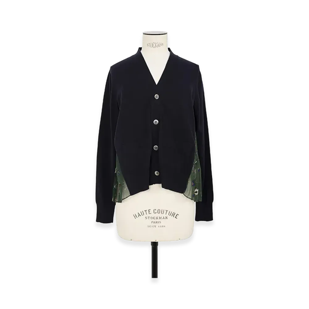 sacai Floral Print x Cotton Knit Cardigan "Navy/Green"