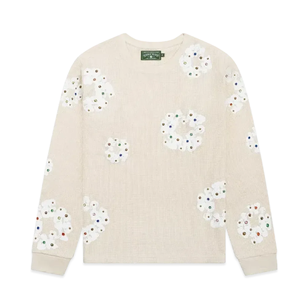 DENIM TEARS Rhinestone Cotton Wreath Thermal "Oatmeal"