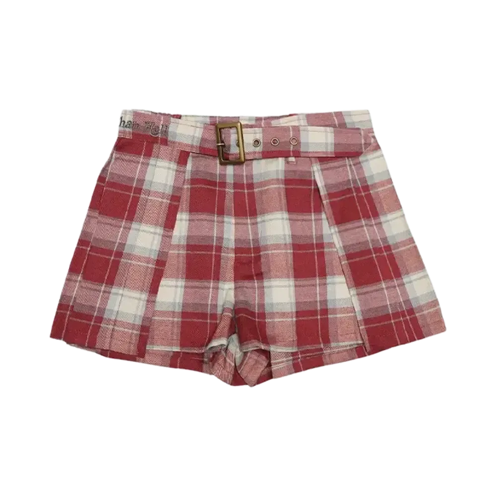 HTH 2way pleated shorts "RED CHECK"