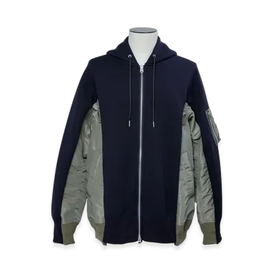 sacai Sponge Sweat x Nylon Twill Hoodie "Navy/Khaki"