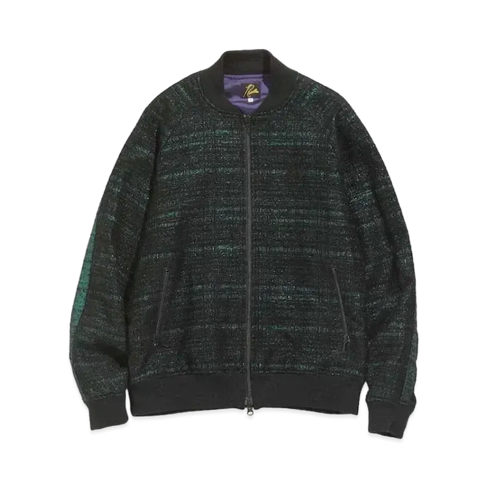 Needles S.L. RIB COLLAR JACKET - W/N/R/PE LAME CLOTH JQ. "Green"