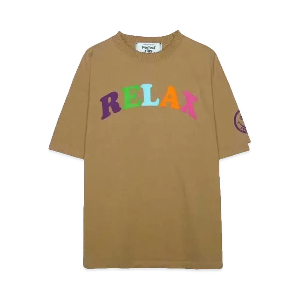 Perfect ribs (RELAX & OPTIMIST) Basic Short Sleeve T Shirts "Light Brown"