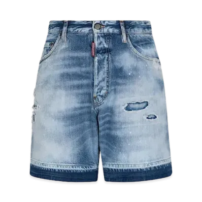 Dsquared2 Light Everglades Wash Boxer Denim Shorts "Navy"