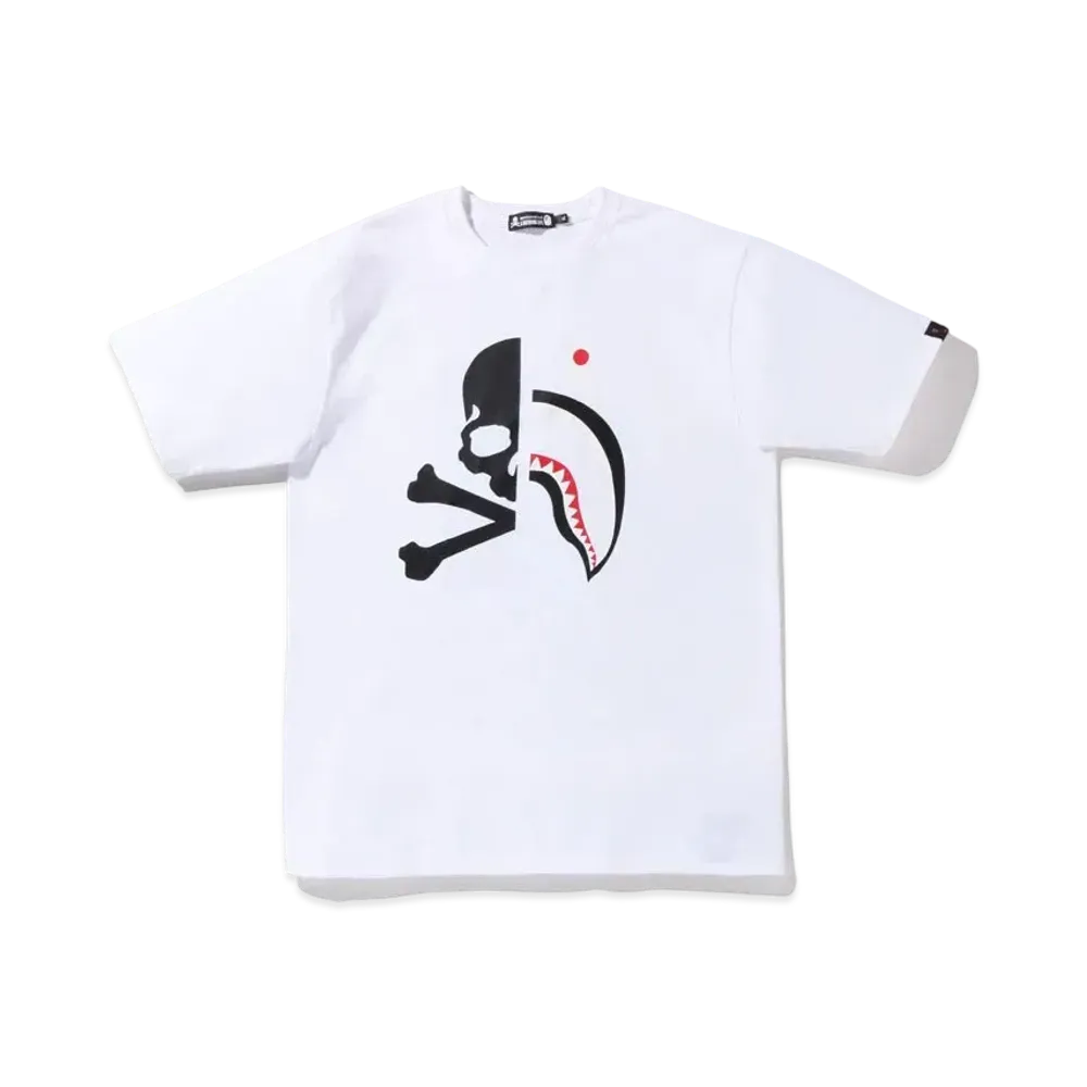 A BATHING APE X MMJ HALF SHARK TEE "White"