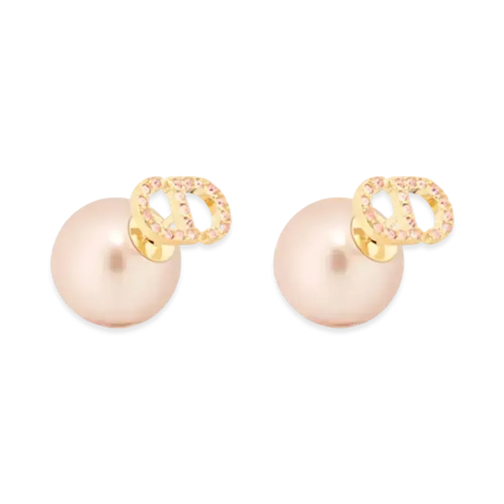 Dior Tribales Earrings Metal with Resin Pearls and Crystals "Gold/Iridescent Pink"