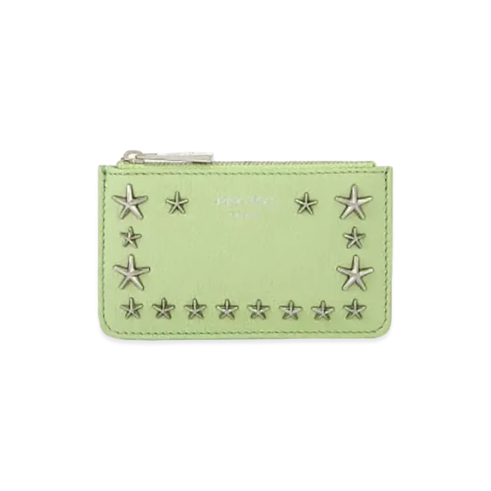 Jimmy Choo Nancy Soft Grainy Calf Leather Key Case With Star Studs "Silver/Peppermint"