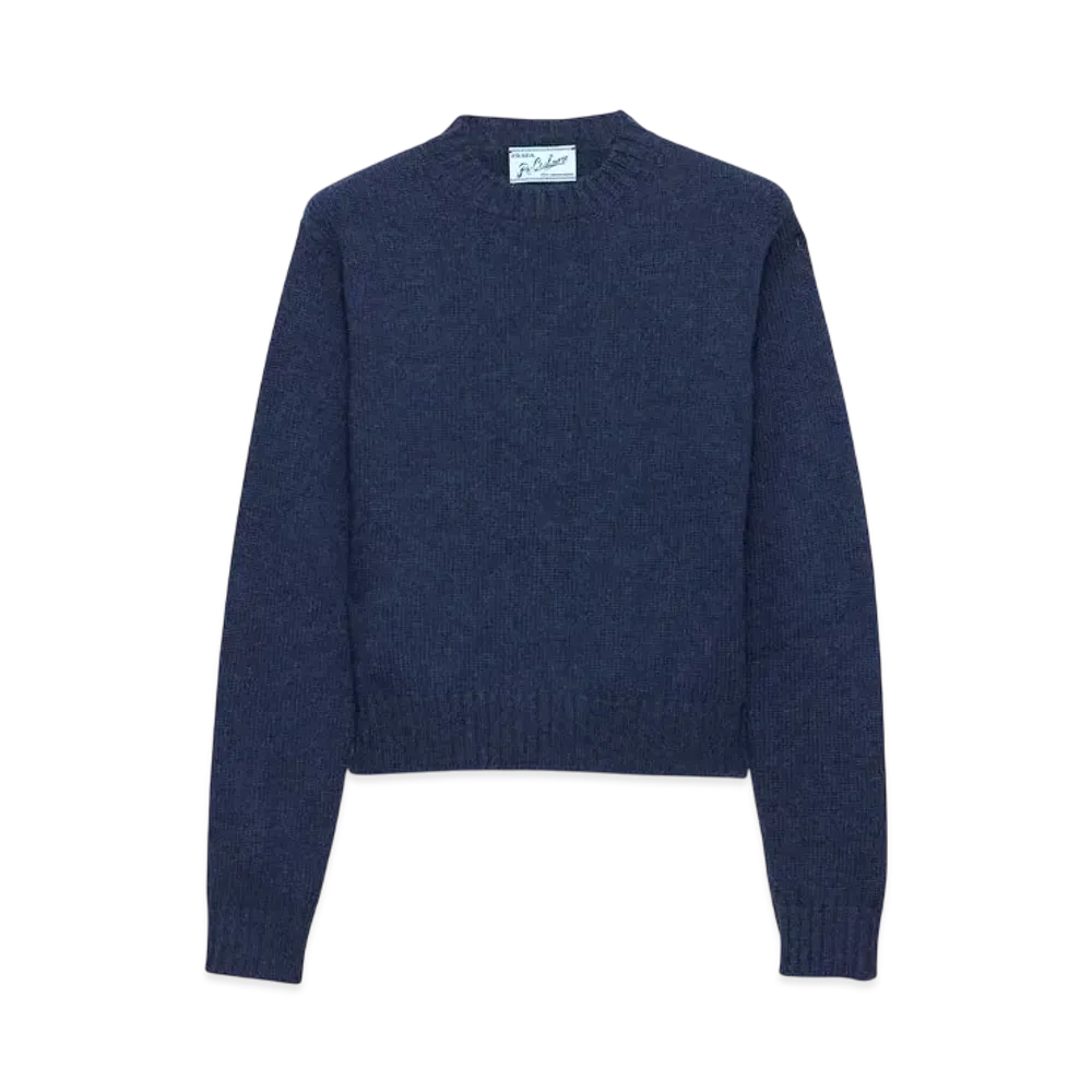 PRADA Women's Ribbed Knit Re-Cashmere Sweater "Navy"