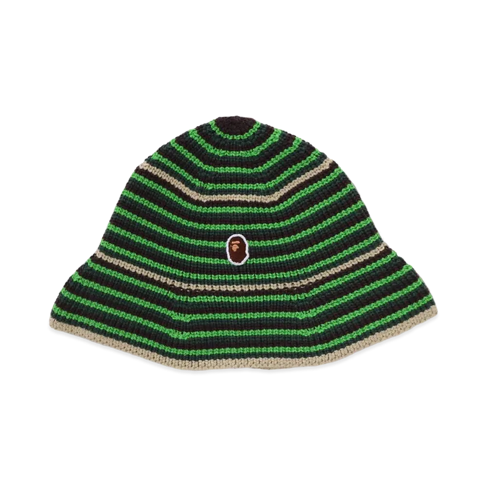 A BATHING APE Ape Head One Point Stripe Knit Hat "Green"