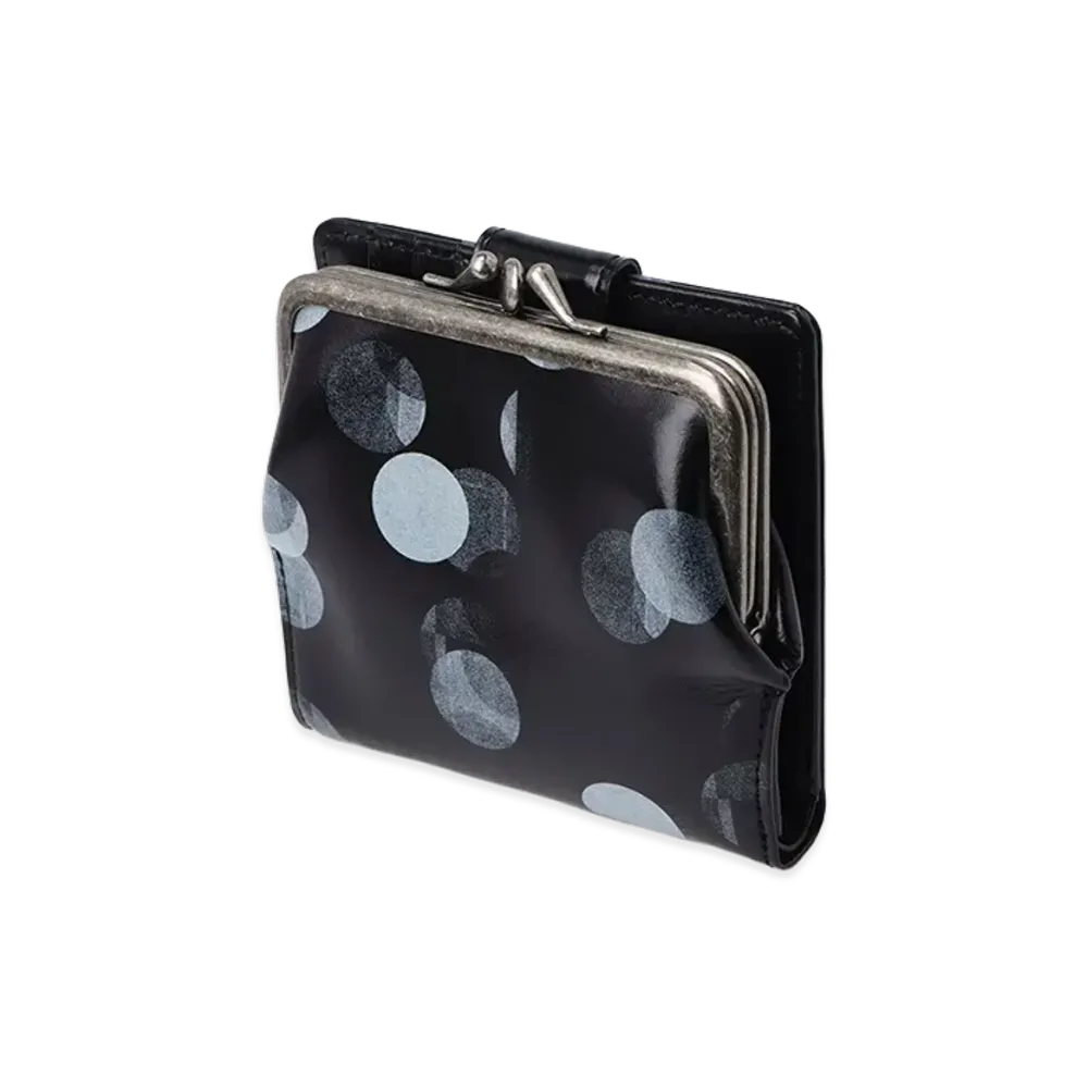 Y's Dot Print Glossy Smooth Leather Small Wallet "Black"