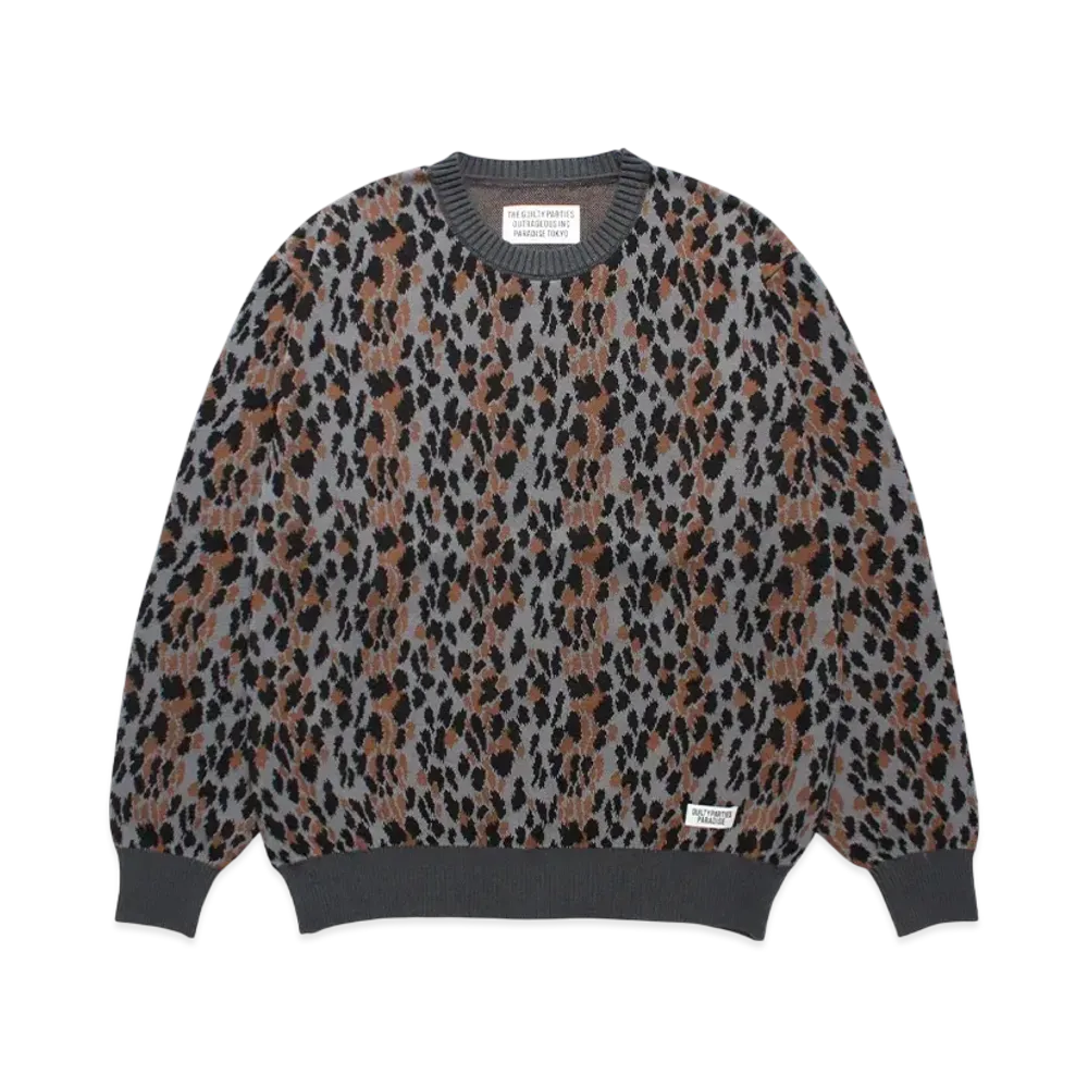 WACKO MARIA Leopard Jacquard Knit Sweater "Gray"