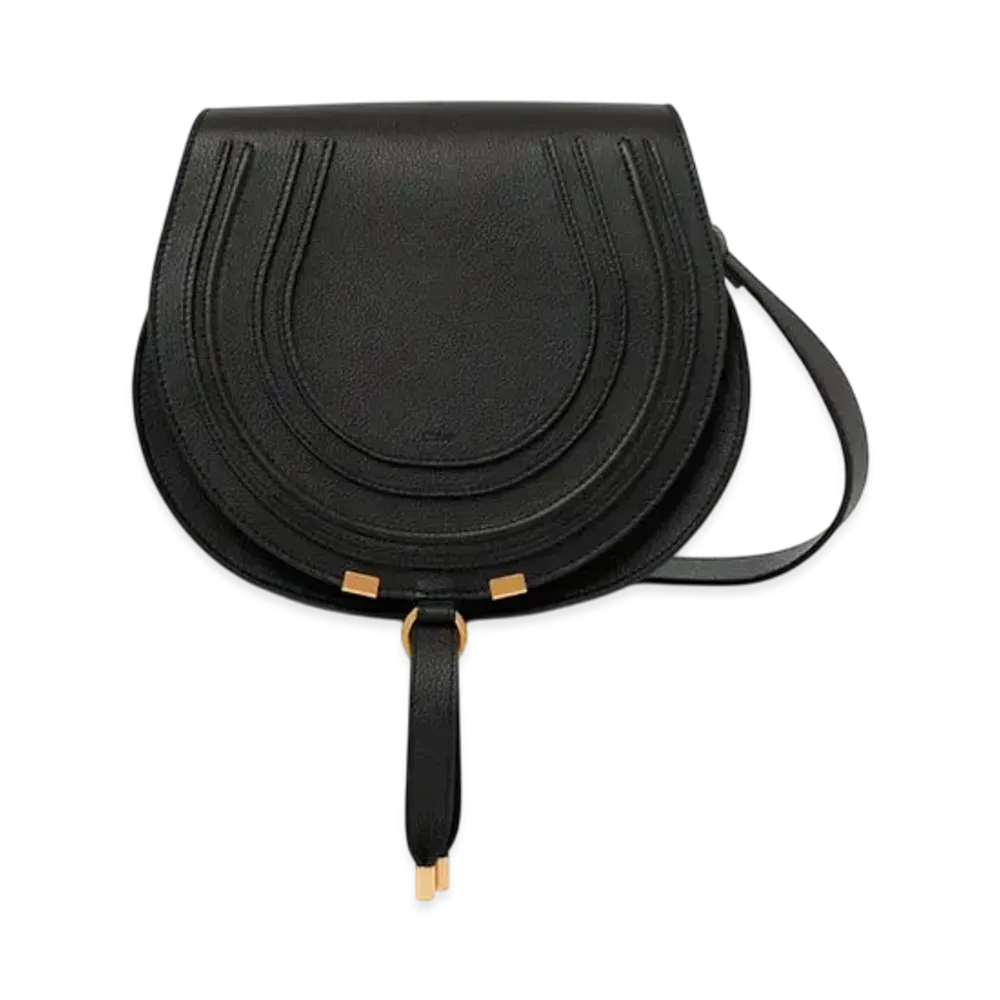 Chloe Marcie Saddle Bag In Grained Leather "Black"