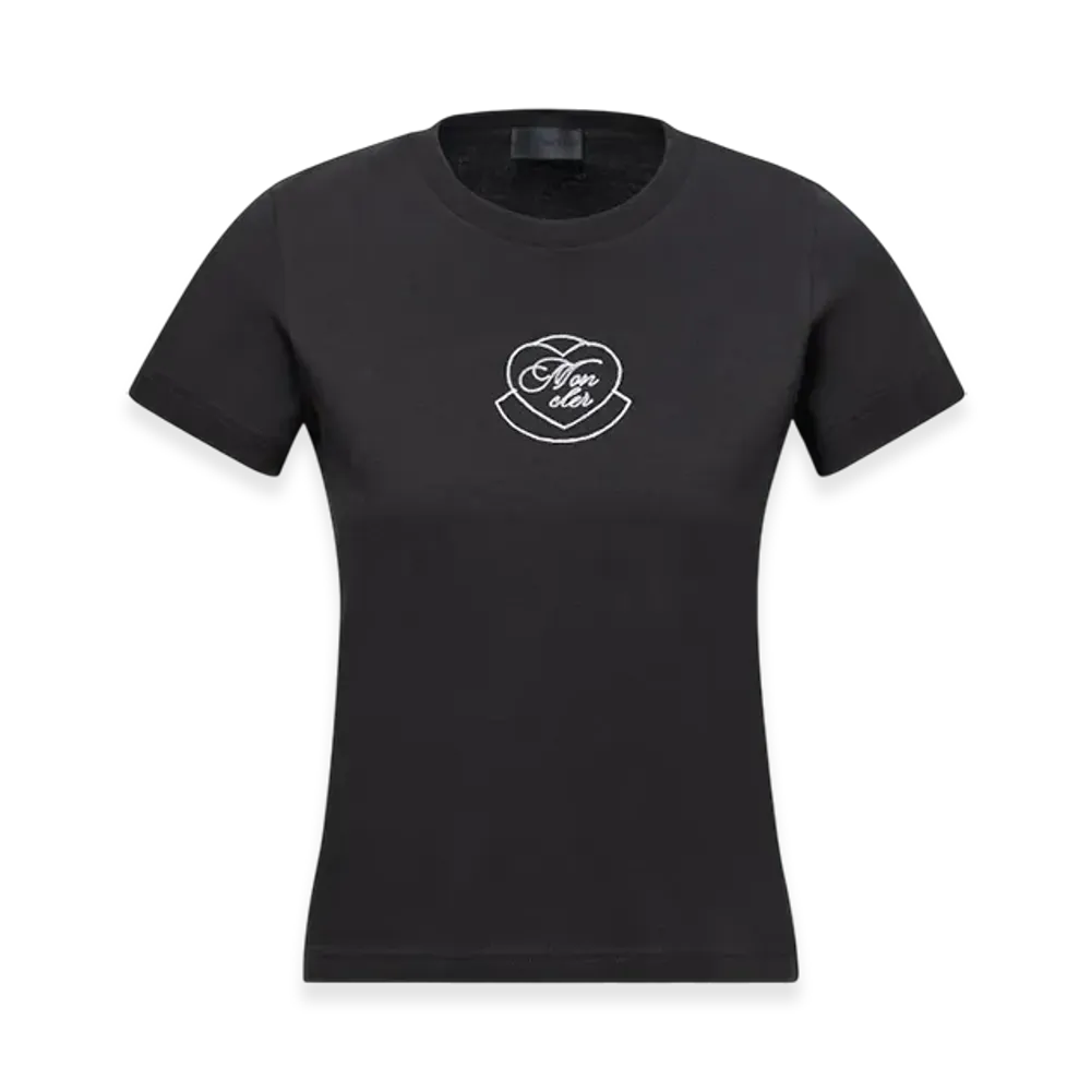 MONCLER Embroidered Heart Logo Cotton T-Shirt "Black"