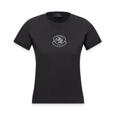 MONCLER Embroidered Heart Logo Cotton T-Shirt "Black"