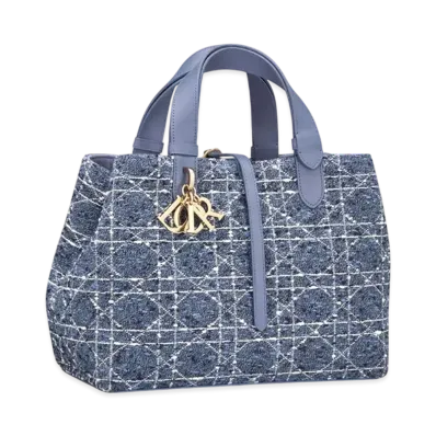 Dior Medium Dior Toujours Bag Tweed-Covered Calfskin with Cannage Motif "Denim Blue"