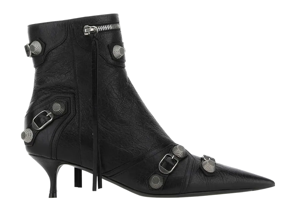 BALENCIAGA Women's Leather Cagole Ankle Boots "Black"