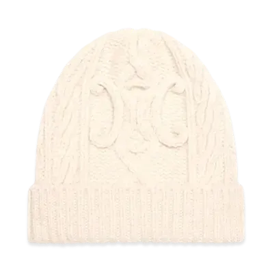 CELINE Triomphe Beanie In Aran Cashmere and Wool "Off White"