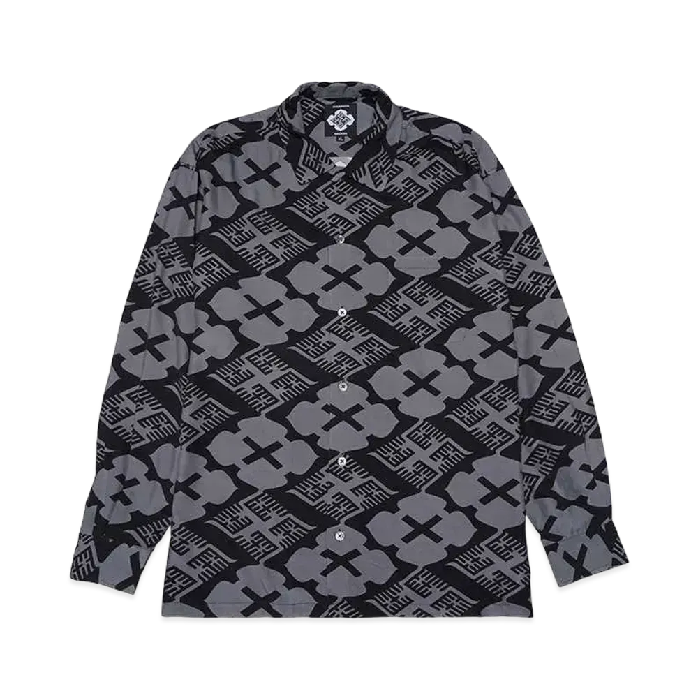 APHRODITEGANG Gakkin x Budspool Kabatsukamon L/S Hawaiian Shirt "Black Grey"
