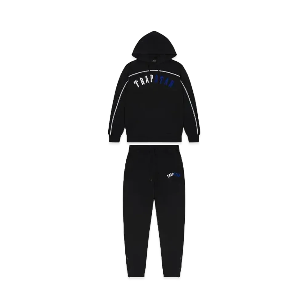 TRAPSTAR Irongate Chenille Arch Hooded Tracksuit "Black Ice"