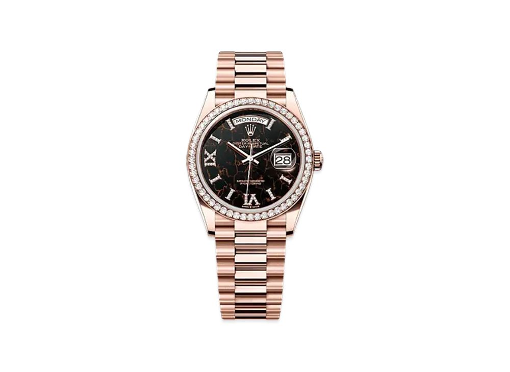 ROLEX Day-Date 36mm Everose Gold Diamond 128345RBR "Eisenkiesel"