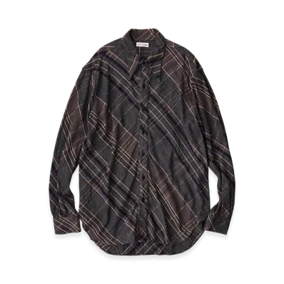NICENESS Hellions Long Point Collar Shirt - Khadi Check "Khaki"