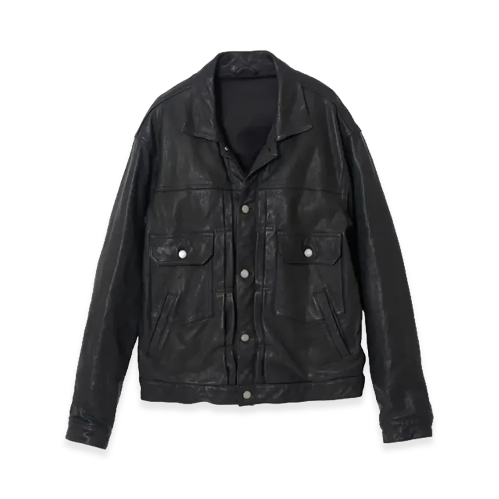 YOKE Shrink Cow Leather Trucker Jacket "Black"