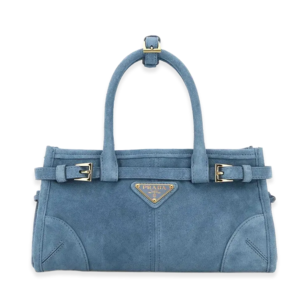 PRADA Women's Suede Mini Bonnie Handbag "Light Blue"