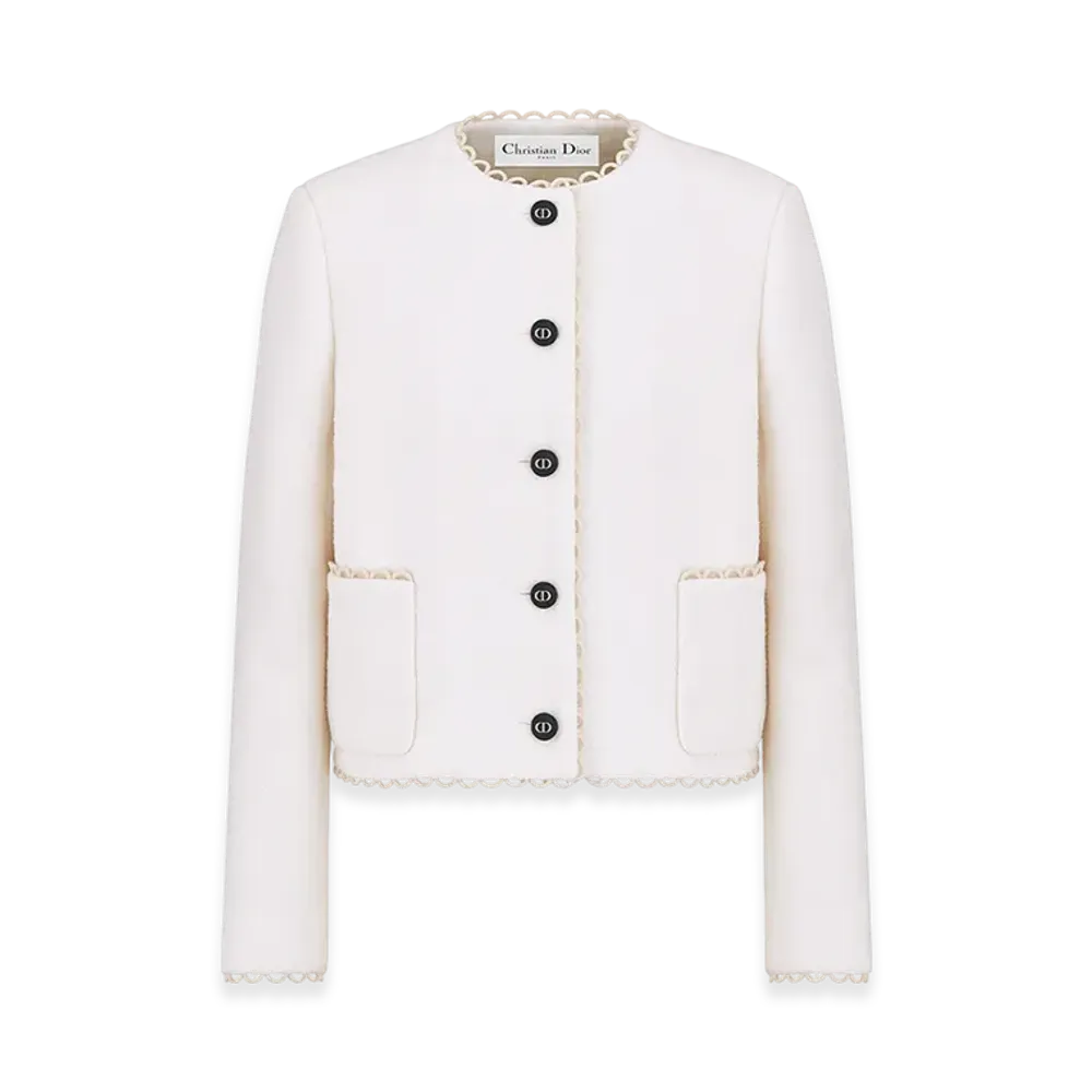 Dior Women's Cropped Jacket Double Sided Virgin Wool Boucle "Ecru"