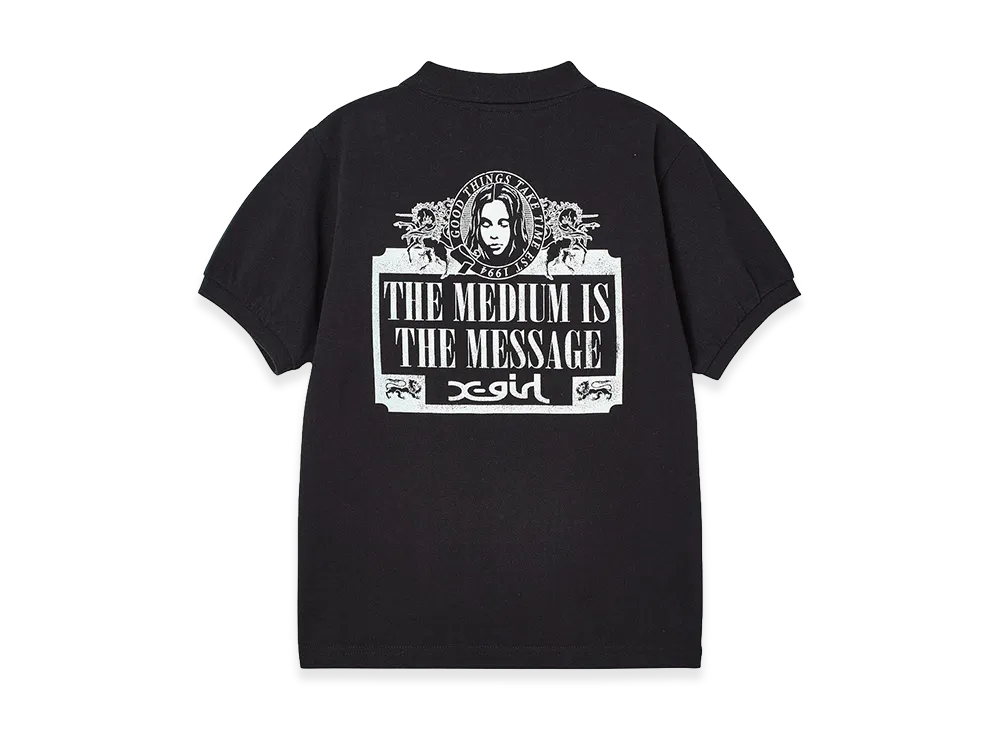 X-Girl Women's Vintage Label Face Baby Polo Top "Black"