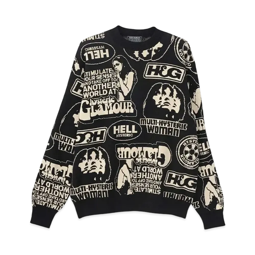 HYSTERIC GLAMOUR Super Hys Pattern Jacquard Sweater "Black"