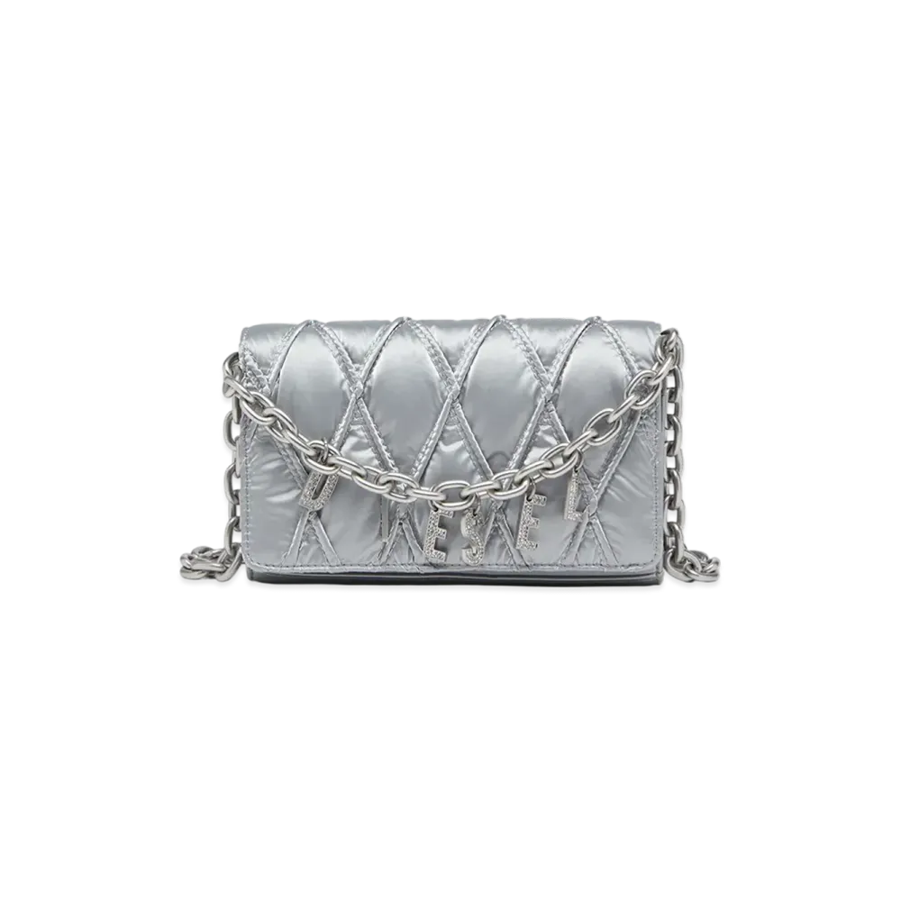 Diesel Wallet On Chain With Quilted Satin Finish "Silver"