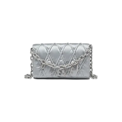 Diesel Wallet On Chain With Quilted Satin Finish "Silver"
