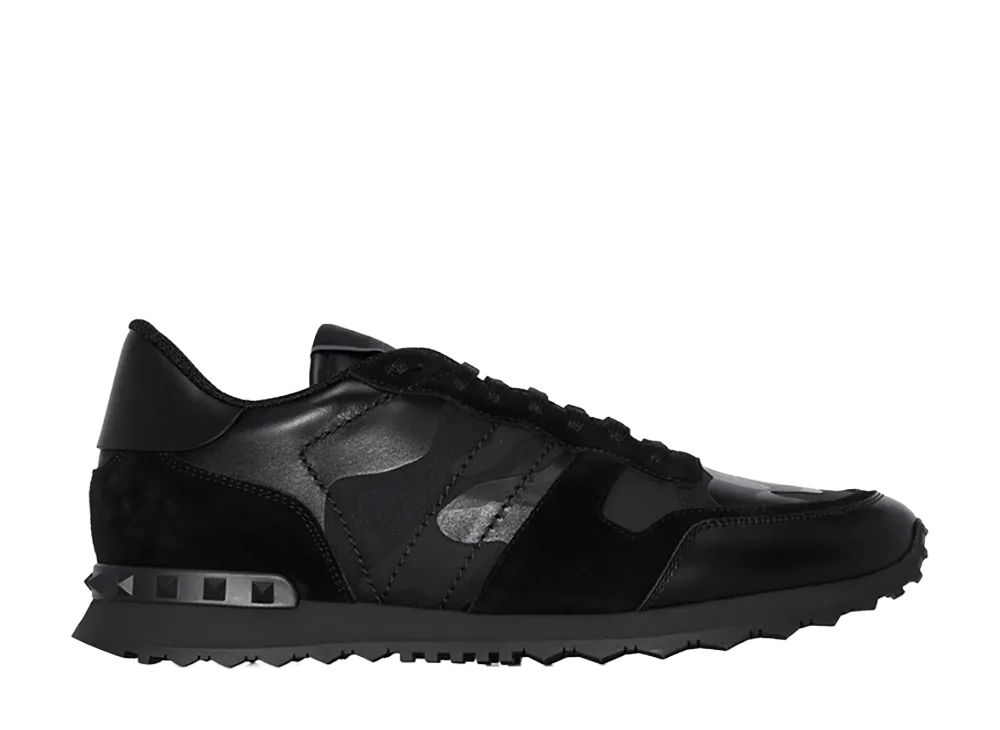 Valentino Garavani Black Fabric And Leather Rockrunner Camouflage Sneakers "Black"