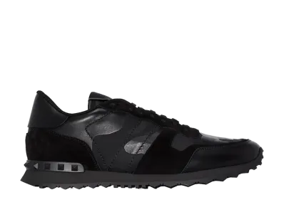 Valentino Garavani Black Fabric And Leather Rockrunner Camouflage Sneakers "Black"