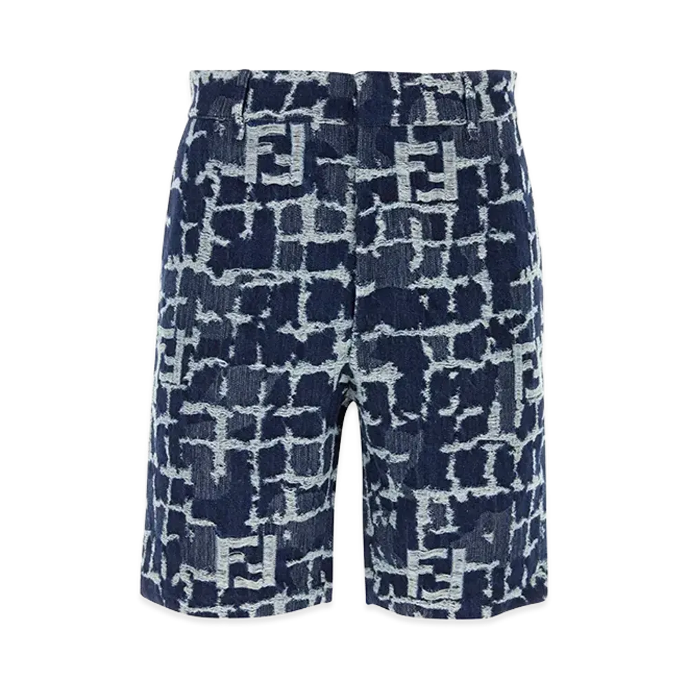 FENDI Embroidered Denim Bermuda Shorts "Blue"