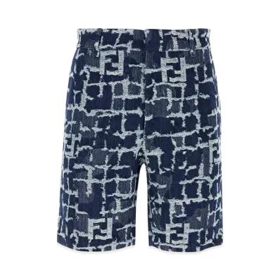 FENDI Embroidered Denim Bermuda Shorts "Blue"