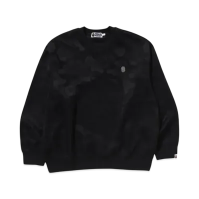 A BATHING APE Solid Camo Jacquard One Point Relax Fit Crewneck Sweatshirt "Black"