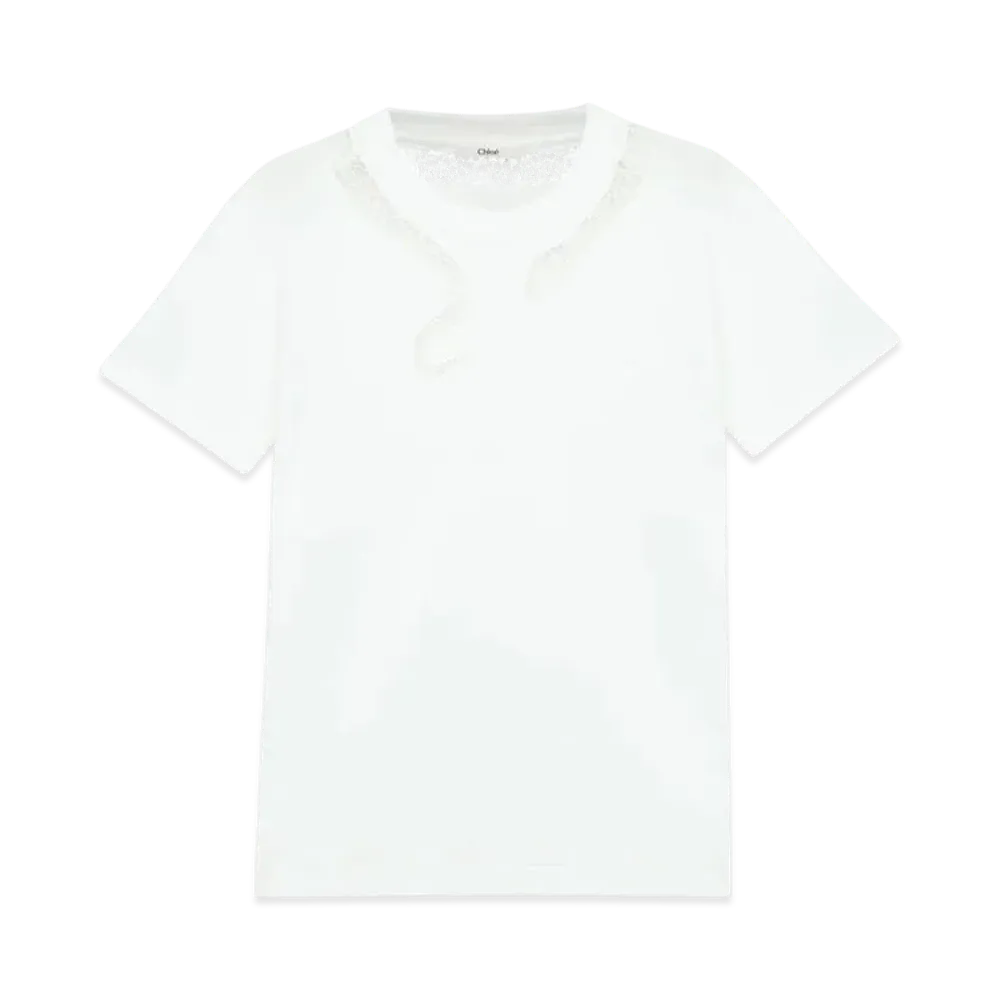 Chloe Guipure T-Shirt In Cotton Jersey "White"