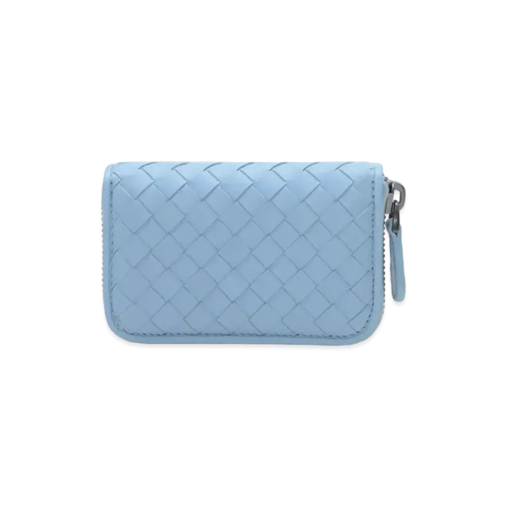 Bottega Veneta Intrecciato Lambskin Zip Around Coin Purse "Ciel"