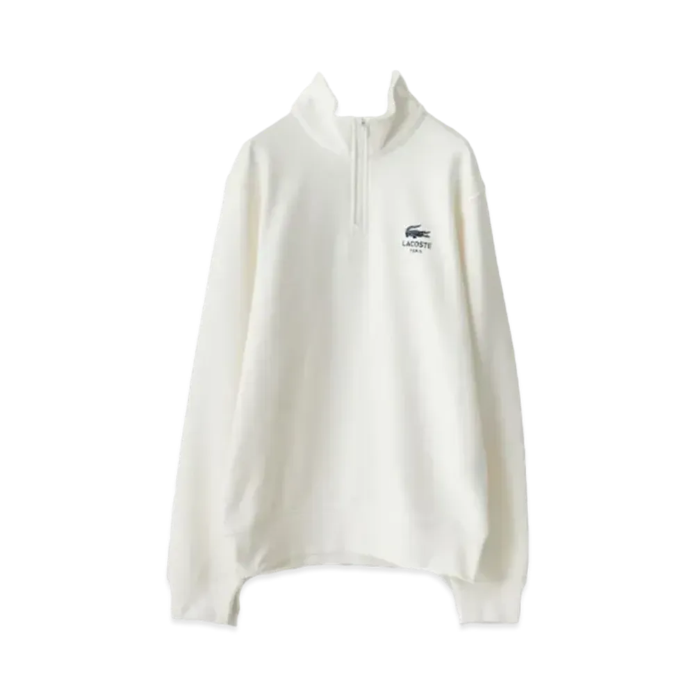 LACOSTE One Point Logo Print Half Zip Sweatshirt "White"