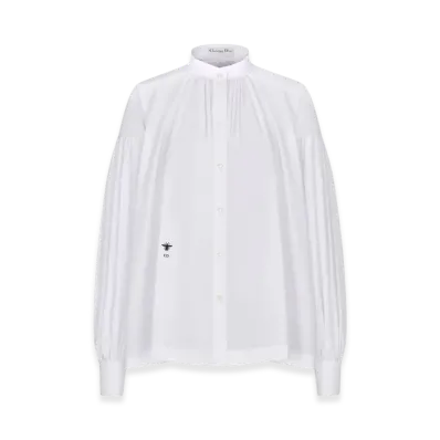 Dior Women's Pleated Cotton Poplin Blouse "White"